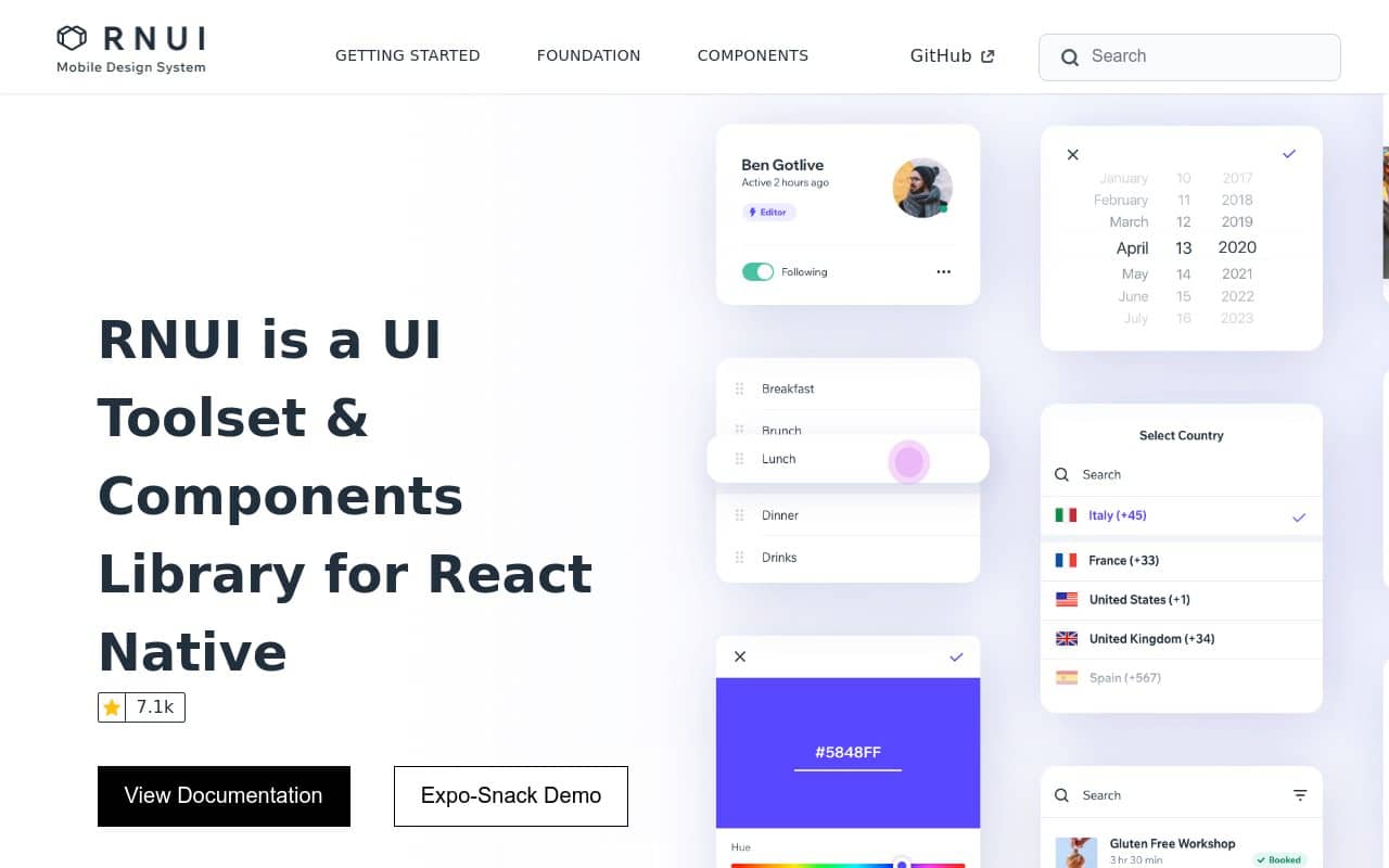 React Native UI Lib — screenshot