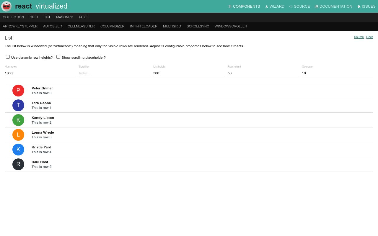 React Virtualized preview