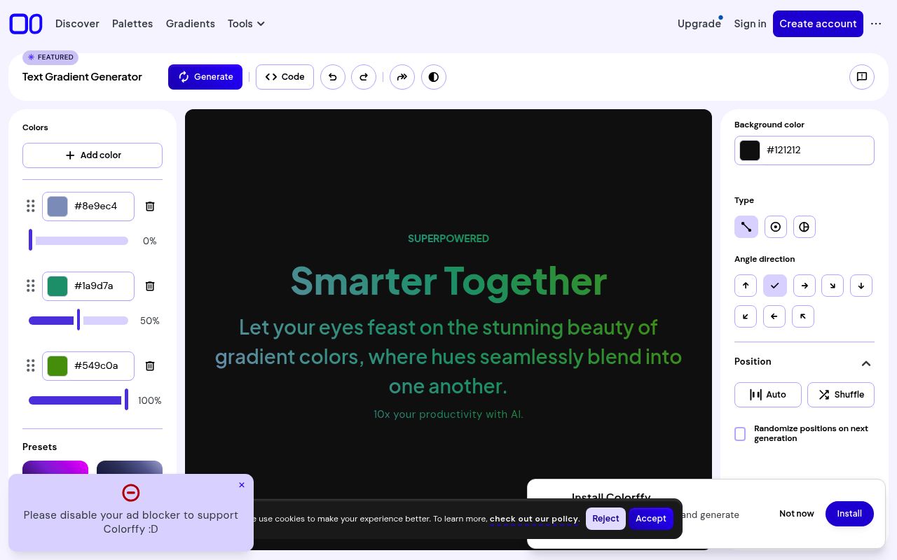 CSS text gradient generator preview