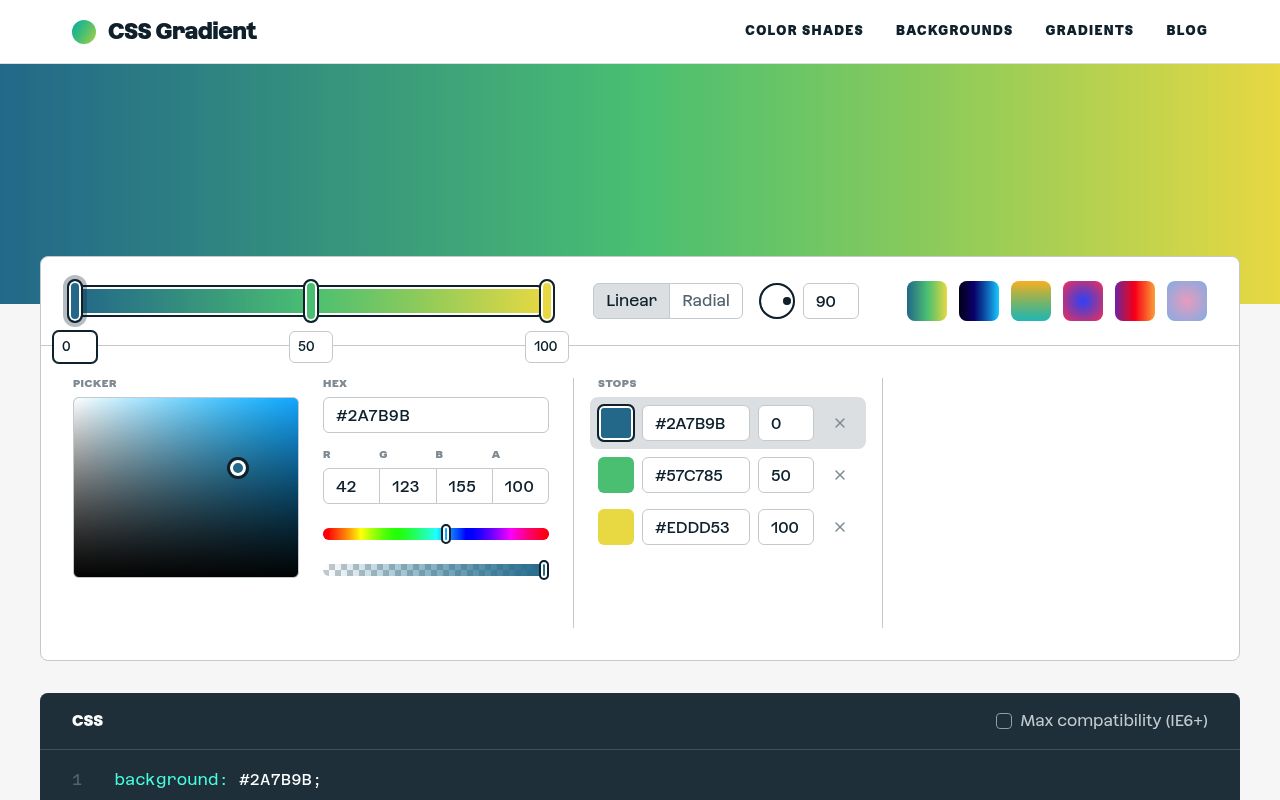 CSS gradient preview