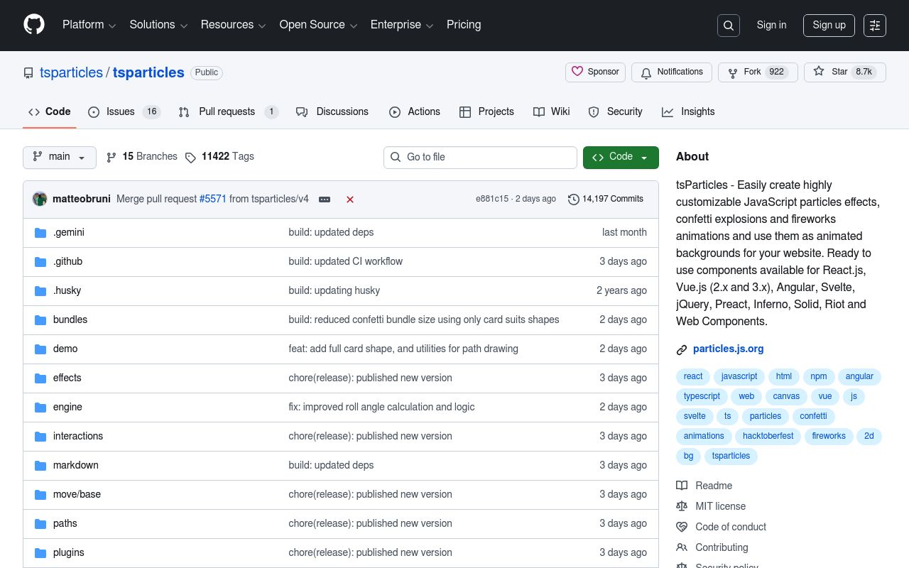 React tsParticles preview