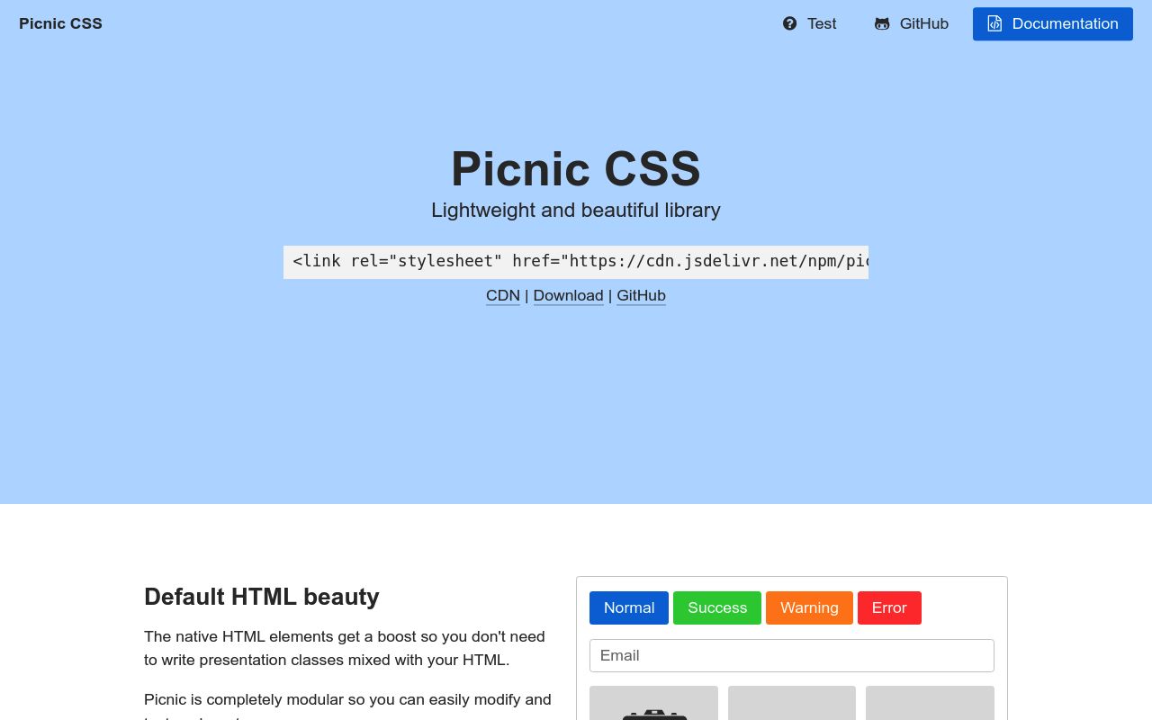 Picnic CSS preview